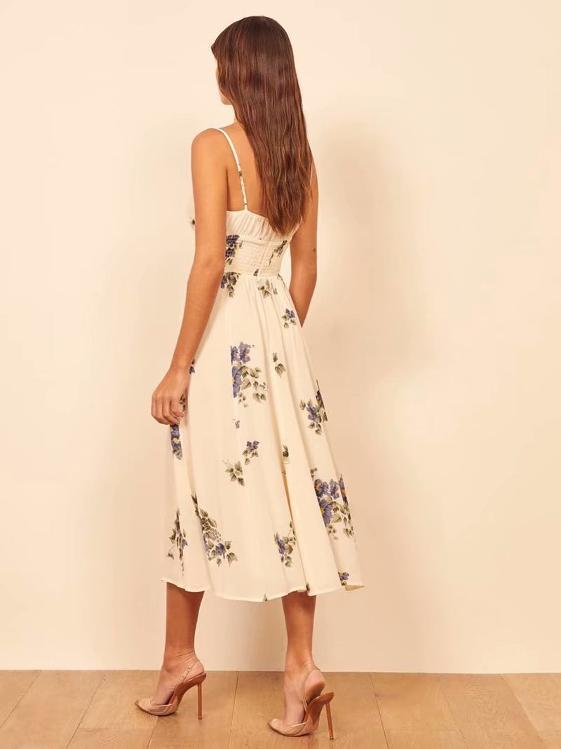 Floral Slim Square Neck Suspender Dress