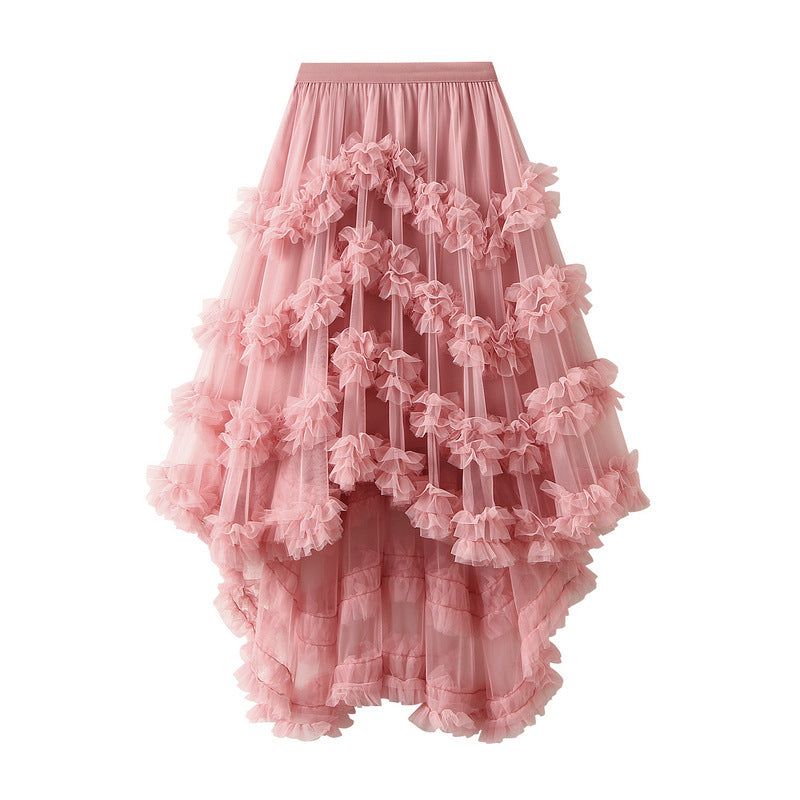 Puffy Irregular Ruffled Tiered Mesh Skirt