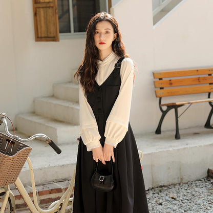 V-neck Skirt Black Suspender Temperament French Dress Two-piece Suit