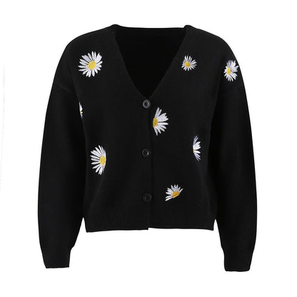 Cozy Chic Style Embroidered Daisy Cardigan