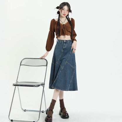 Stylish High-Waist Denim Skirt for Women