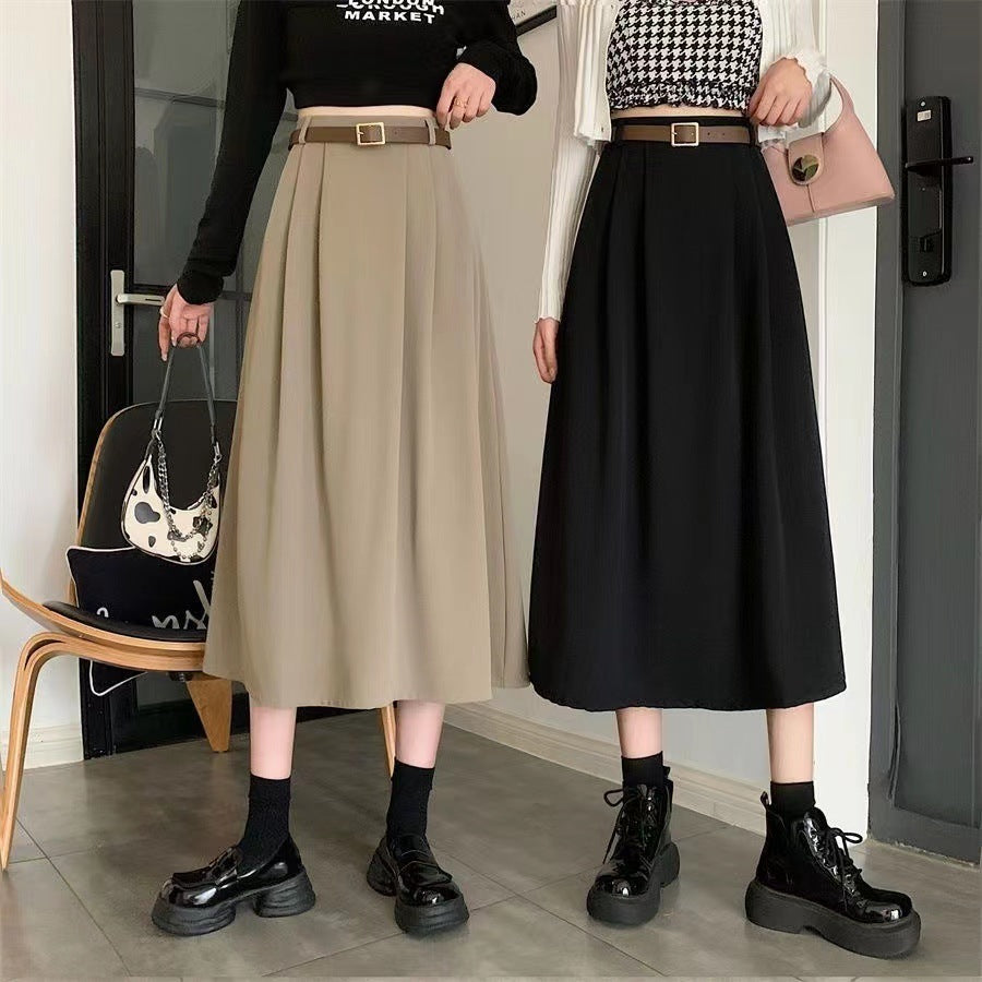 Autumn And Winter Textured Suit Skirt High Waist Drape With Belt