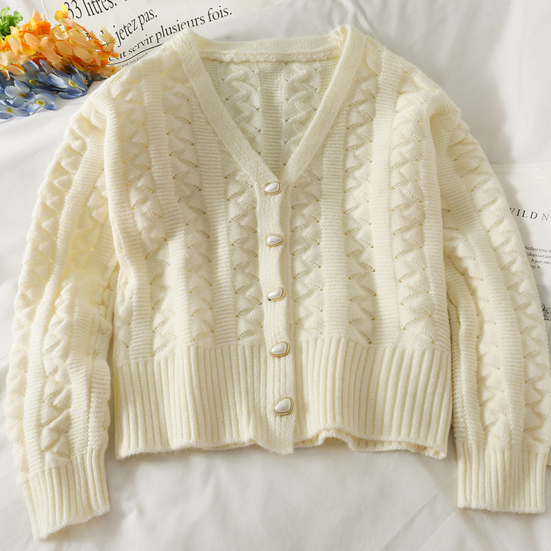 Single Breasted Cardigan With  Spaces And Long Sleeves