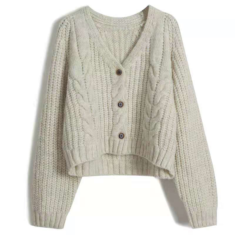 Women's Solid Color Button Twist Loose Knit Sweater Jacket