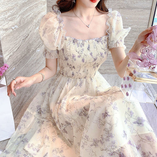 Ladies Fashion Personality Floral Chiffon Dress