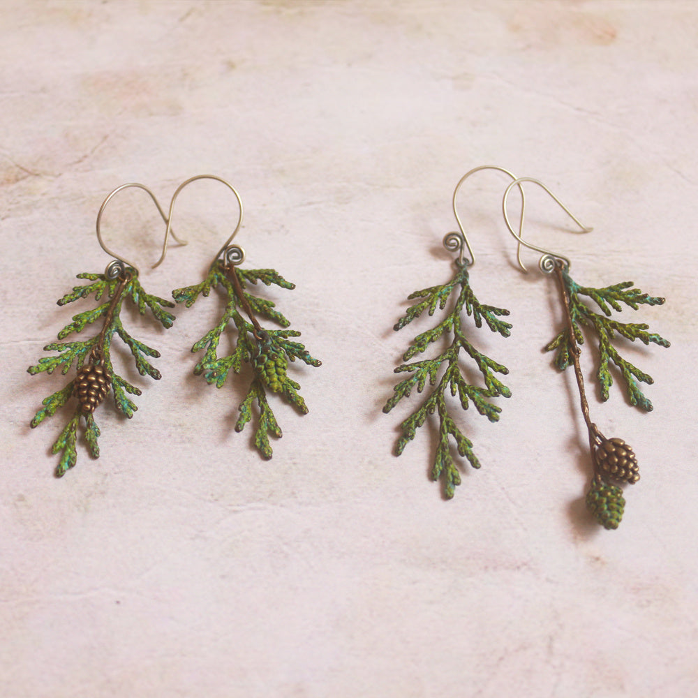 Vintage Pine Branch Earrings: Nature-Inspired Elegance