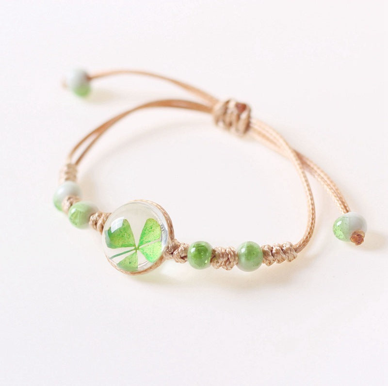 Charming Dried Flower Clover Bracelet