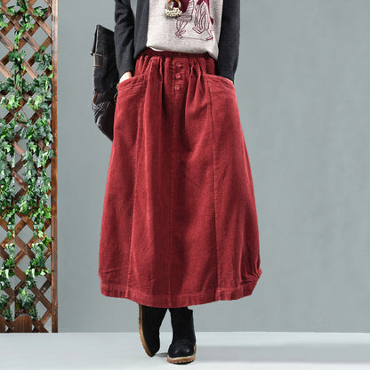 Retro Artistic Corduroy A-Line Skirt