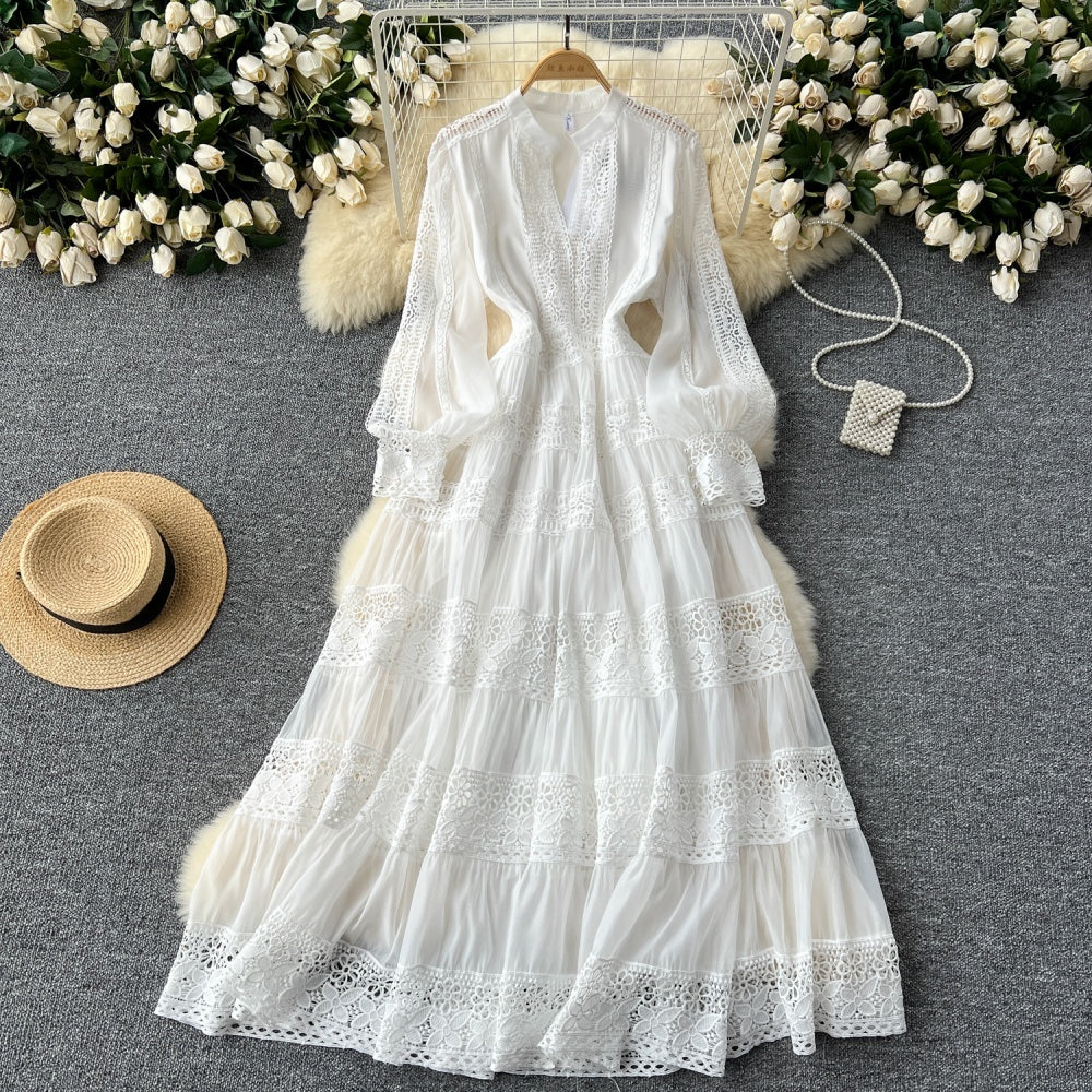 Elegant V-neck Lace Patchwork Dress