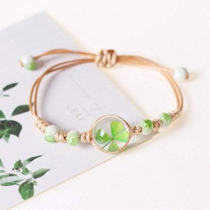 Charming Dried Flower Clover Bracelet