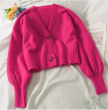 Single Breasted Cardigan With  Spaces And Long Sleeves