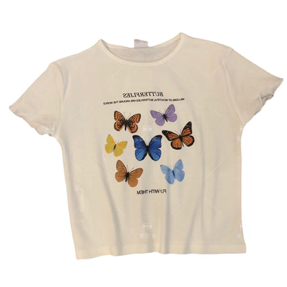 Women's Summer Short T-shirt With Butterfly Print