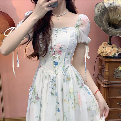 Women's Slim Waist Shredded Flower Dress