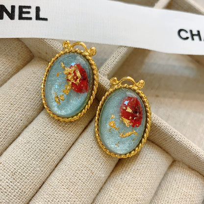 Vintage Jelly Glaze Earrings with Floral Touch