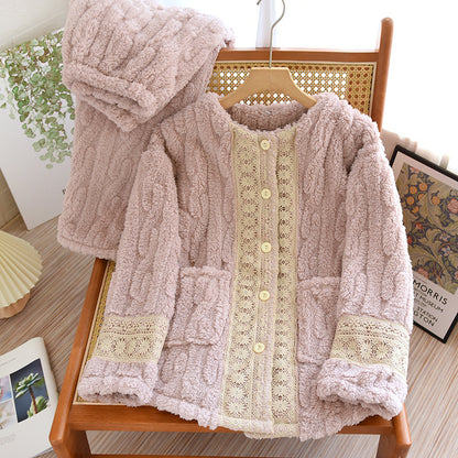 Women's Autumn Winter Winter Winter Coral Fleece Thickened Fleece-lined Thermal Flannel Homewear Plus Size Suit