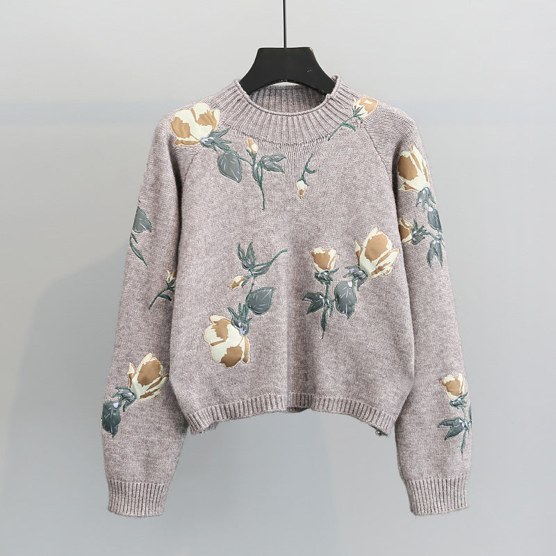 Embroidered Floral Pullover Sweater: Cozy Elegance