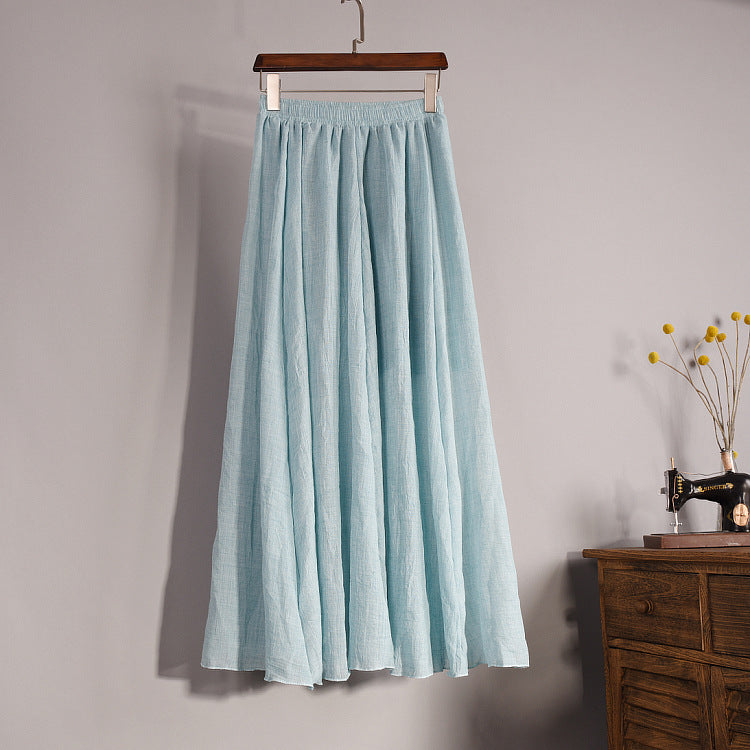 Plus Size Mori Girl Linen A- Line Skirt Pleated