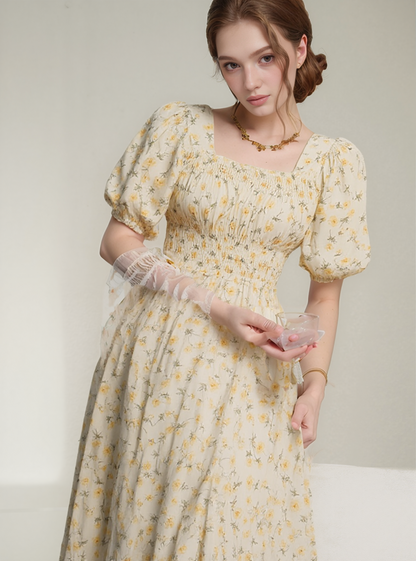 Vintage Floral Chiffon Long Dress