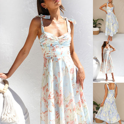 Floral V-Neck Suspender Dress for Women