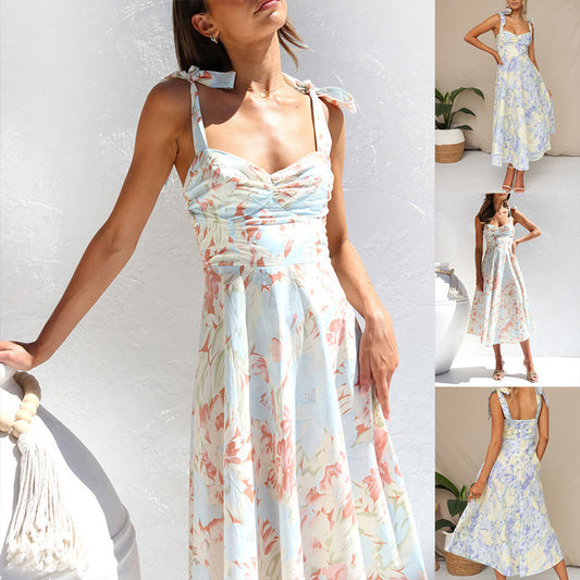 Floral V-Neck Suspender Dress for Women