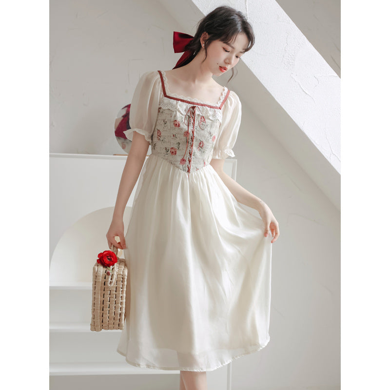 Gentle Milk Sweet  Style Fragmented Flower Dress