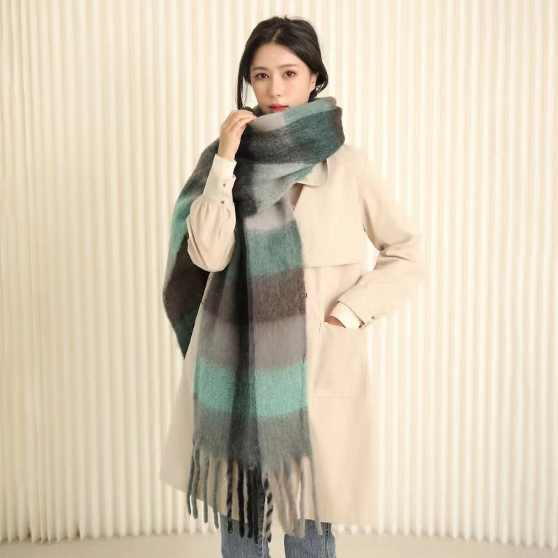 European And American Mohair Plush Warm Leisure Versatile Lattice Scarf