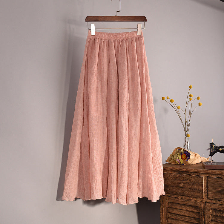 Plus Size Mori Girl Linen A- Line Skirt Pleated