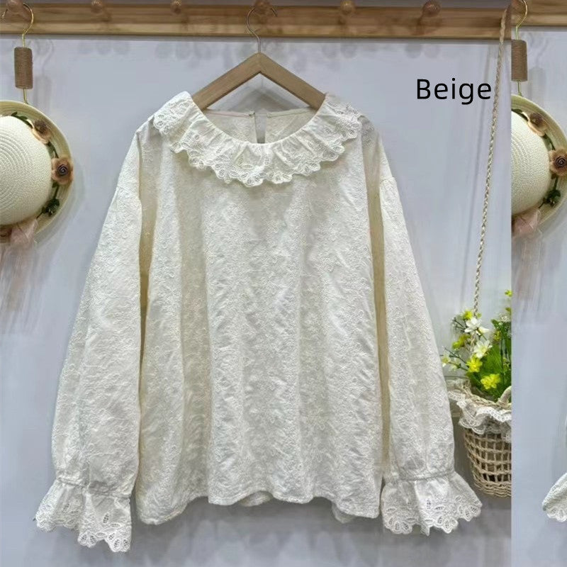 Artistic Style Embroidered Loose Top Versatile Doll Shirt