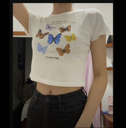 Women's Summer Short T-shirt With Butterfly Print