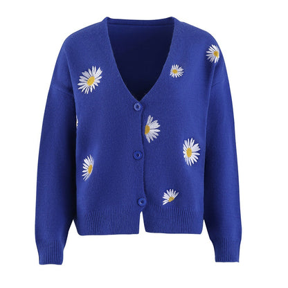 Cozy Chic Style Embroidered Daisy Cardigan