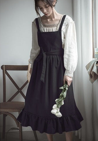 French Pastoral Florist Literary Cotton Hemp Vintage Ruffle Apron