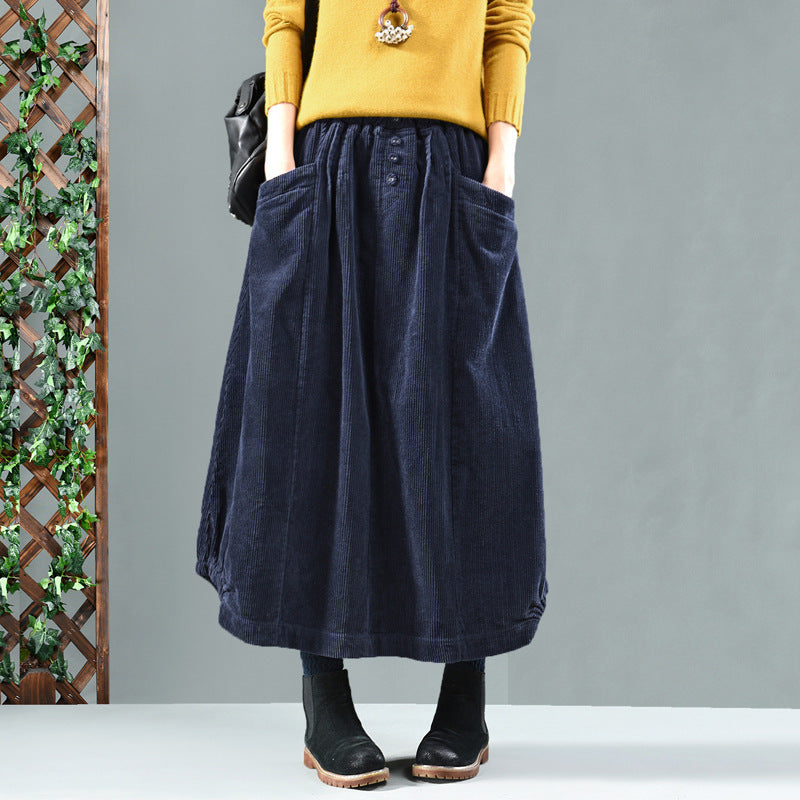 Retro Artistic Corduroy A-Line Skirt