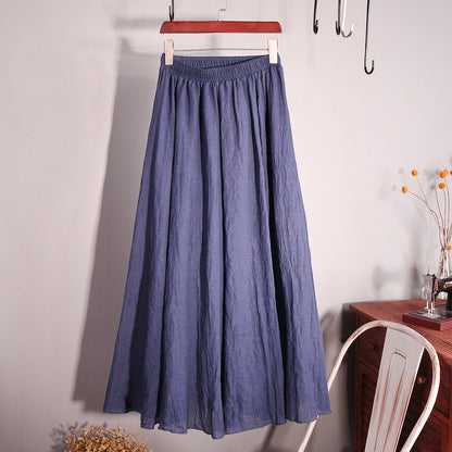 Plus Size Mori Girl Linen A- Line Skirt Pleated