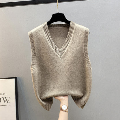 Female Knitting Sweater V-neck Loose-fitting Waistcoat