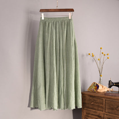 Plus Size Mori Girl Linen A- Line Skirt Pleated