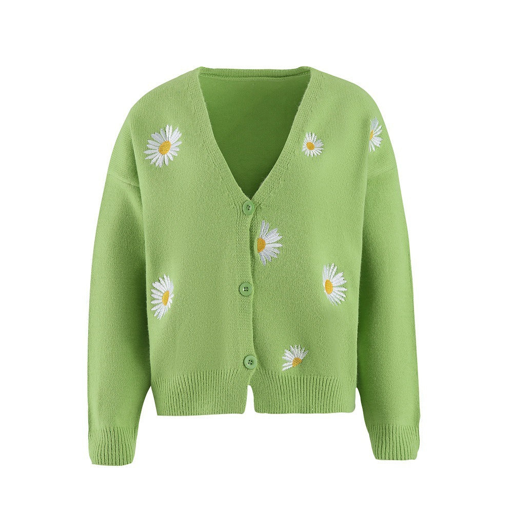 Cozy Chic Style Embroidered Daisy Cardigan