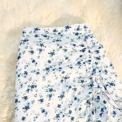 Floral Chiffon Midi Skirt with Ruching