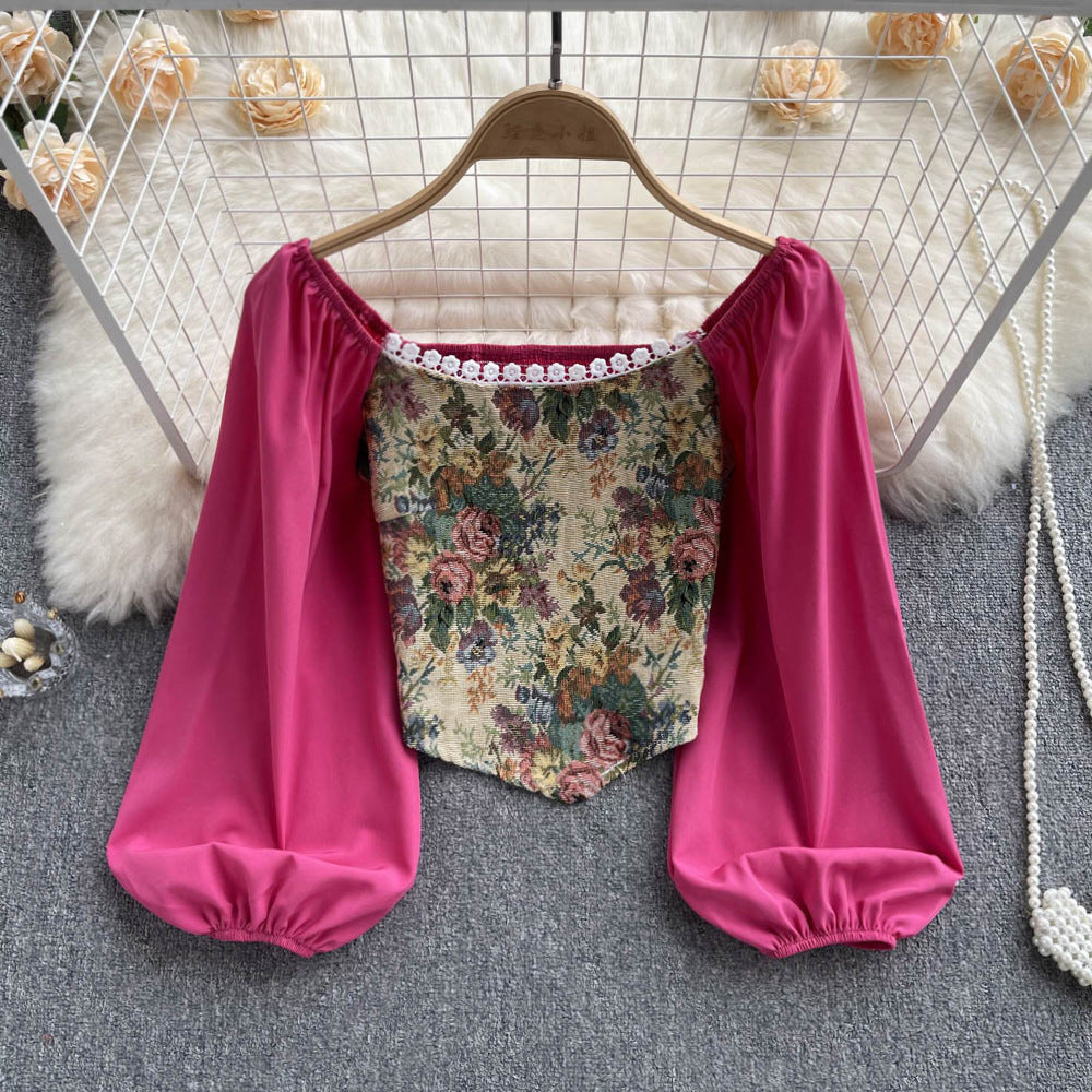 Design Sense Retro Lace Collarbone Top