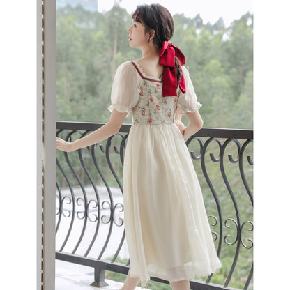 Gentle Milk Sweet  Style Fragmented Flower Dress