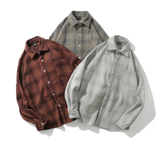 Long Sleeve Trendy Vintage Brushed Plaid Shirt