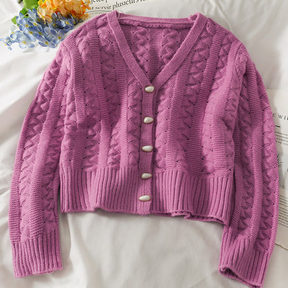 Single Breasted Cardigan With  Spaces And Long Sleeves