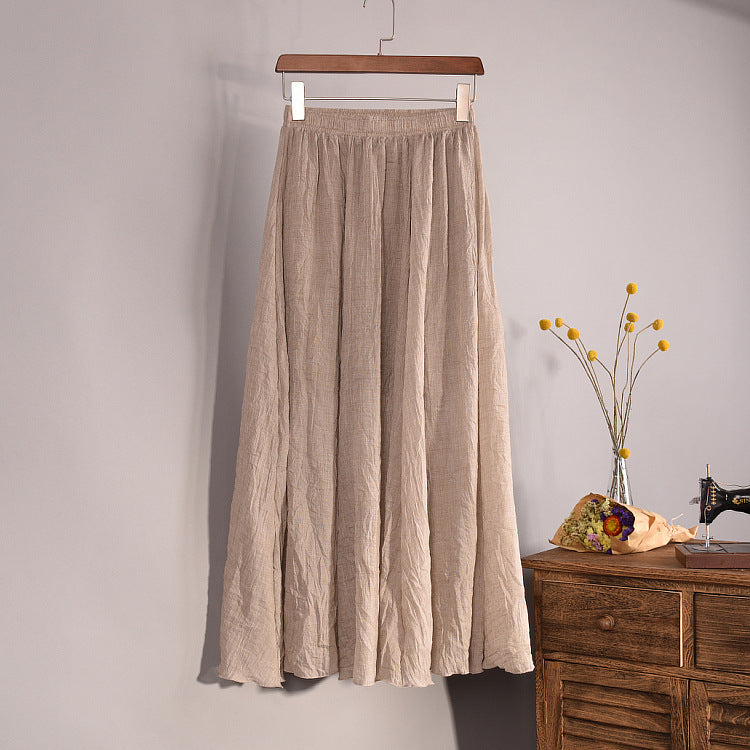 Plus Size Mori Girl Linen A- Line Skirt Pleated