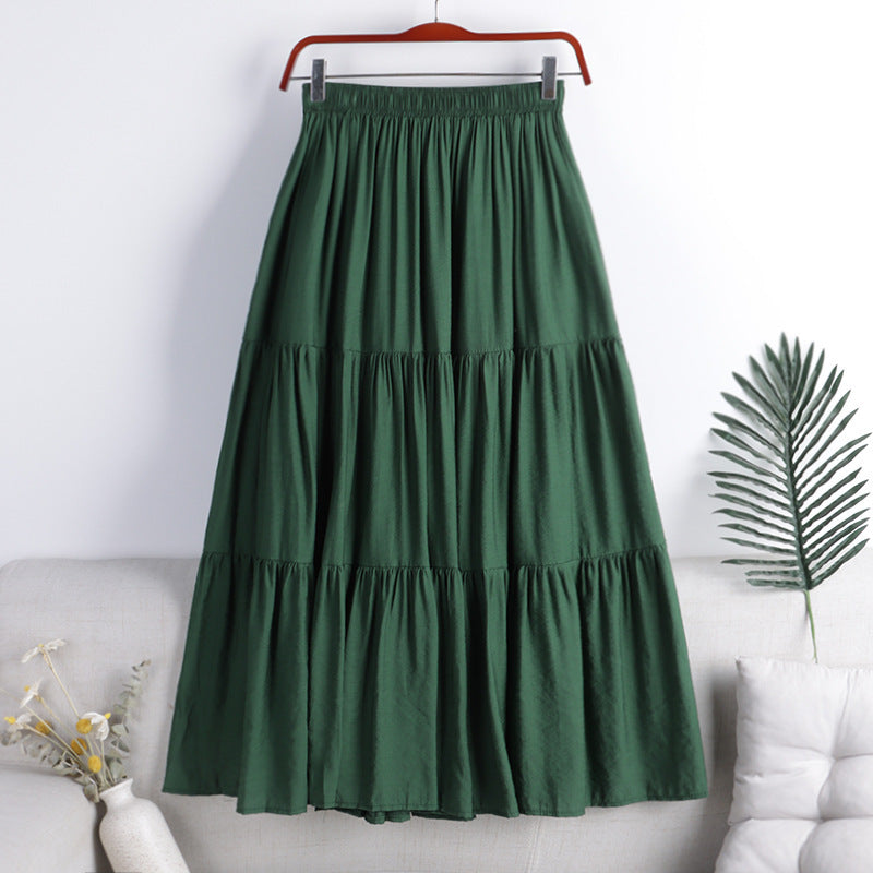 Chic Cotton Linen Skirt with Color Splicing