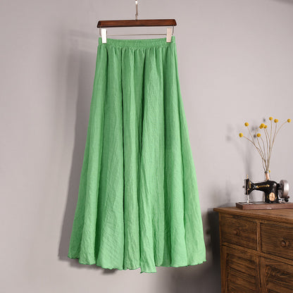 Plus Size Mori Girl Linen A- Line Skirt Pleated