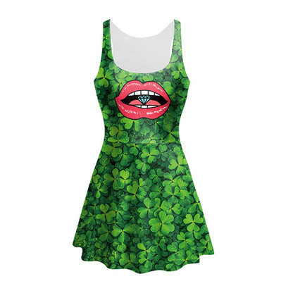 Oversized Women's St. Patrick's Day Printed A-Line Dress