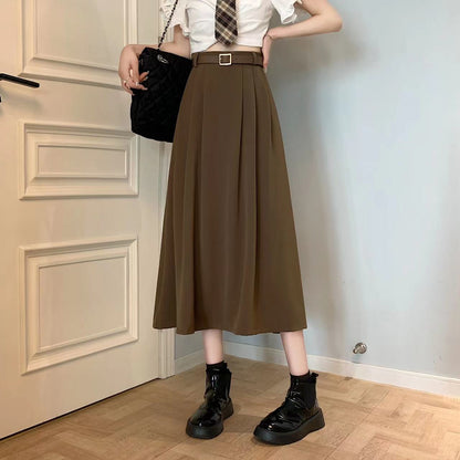 Autumn And Winter Textured Suit Skirt High Waist Drape With Belt