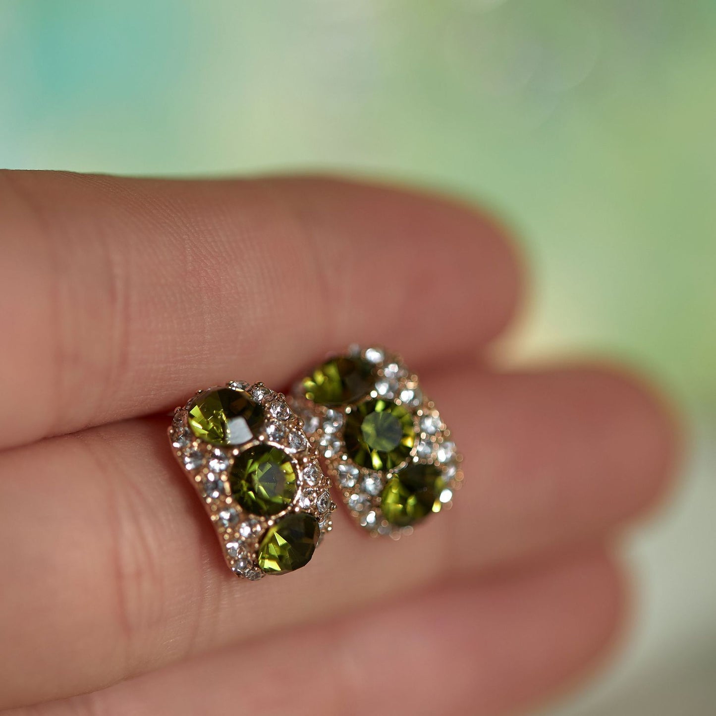 Retro Olive Green Zircon Stud Earrings