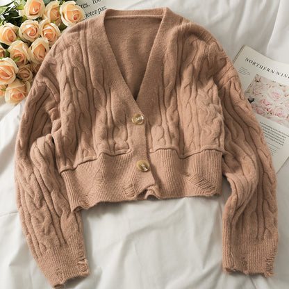 Single Breasted Cardigan With  Spaces And Long Sleeves