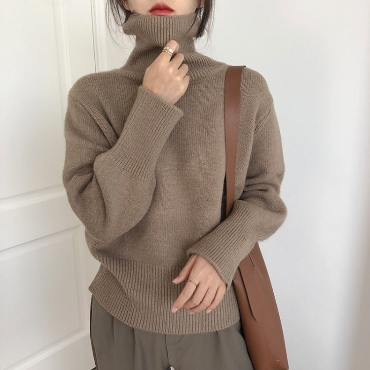 Lazy Style Turtleneck Sweater Women New Retro Loose Knit Top