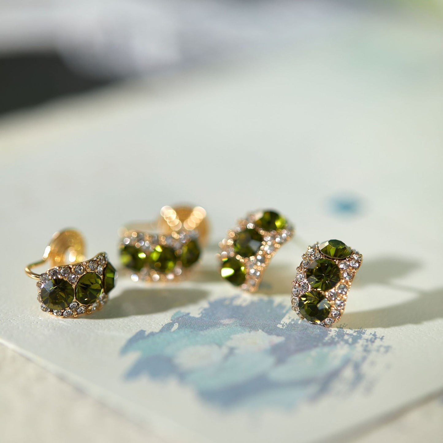 Retro Olive Green Zircon Stud Earrings